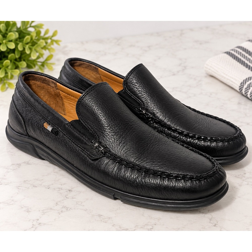 Allen Edmonds Black Pebbled Leather Slip On Moc Toe Loafers VTG Size 9 D Shoes